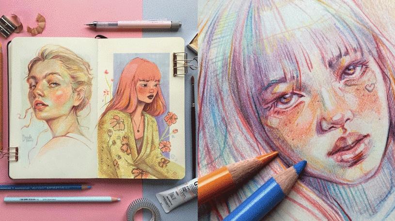 Изображение Яркий портретный рисунок цветными карандашами (Vibrant Portrait Drawing with Colored Pencils) [Domestika] [Gabriela Niko] в посте 281558